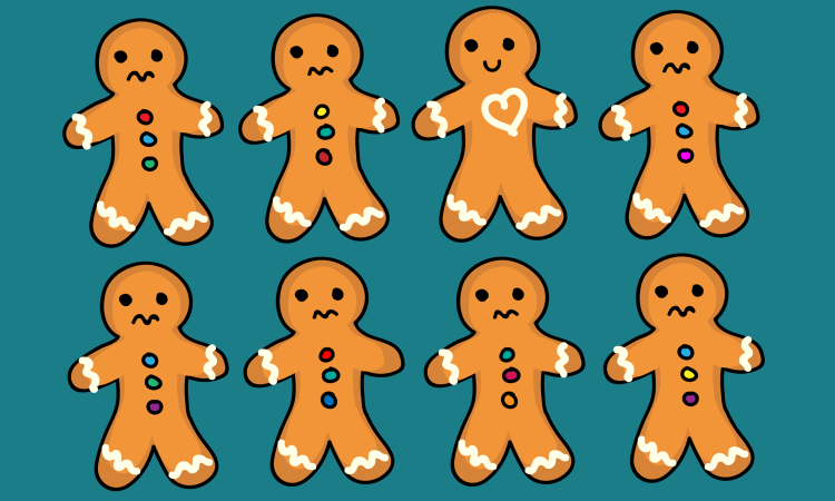 christmas-gingerbread-graphic-1 Graphic of gingerbread men, many of them sad and only one of them smiling